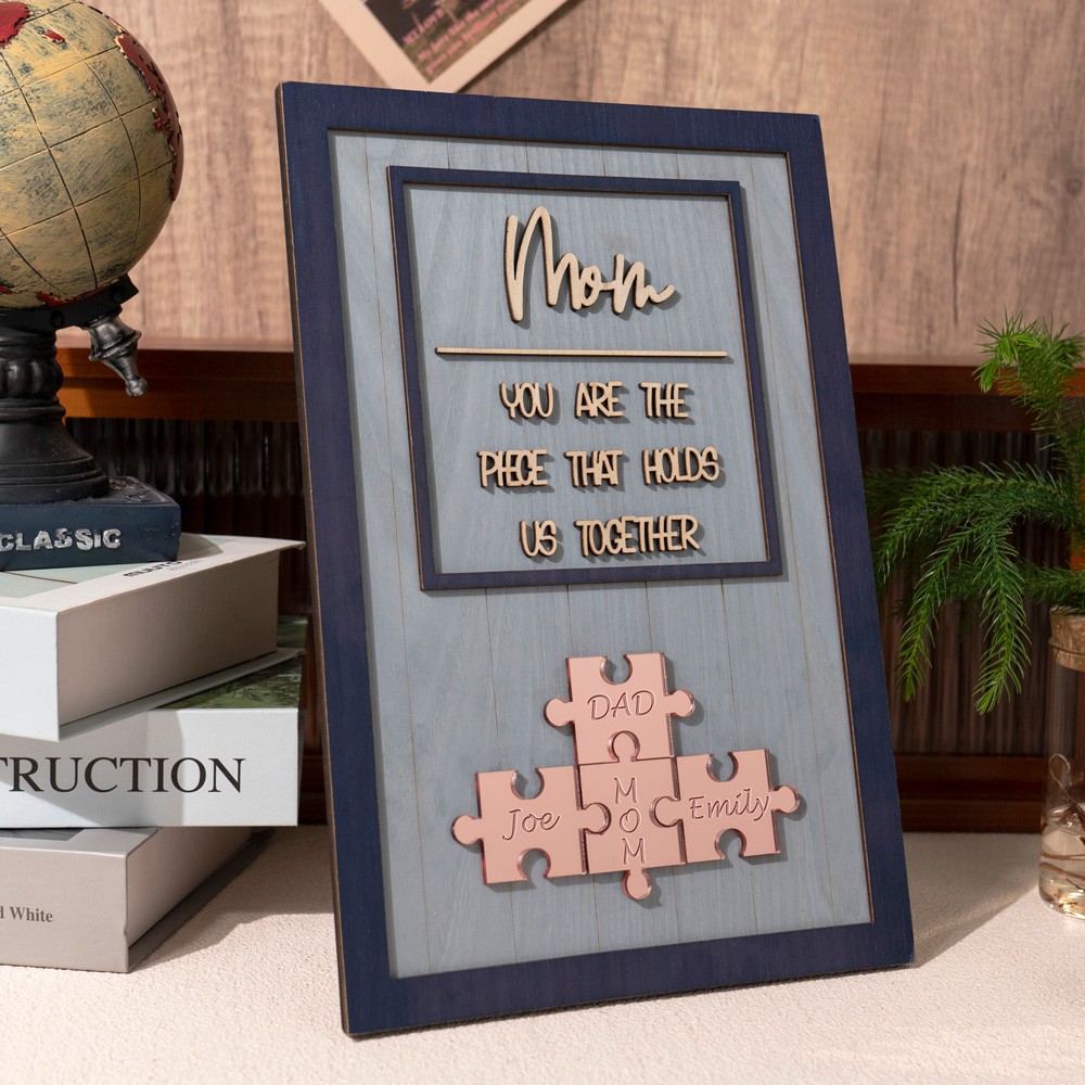 Custom Mom Puzzle Sign with Kids Name Piece For Mother's Day Gift