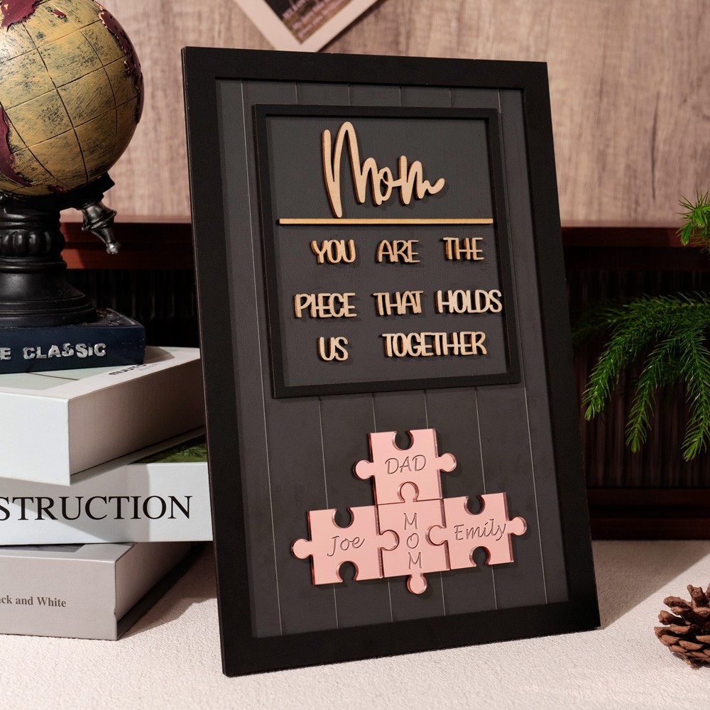Custom Mom Puzzle Sign with Kids Name Piece For Mother's Day Gift