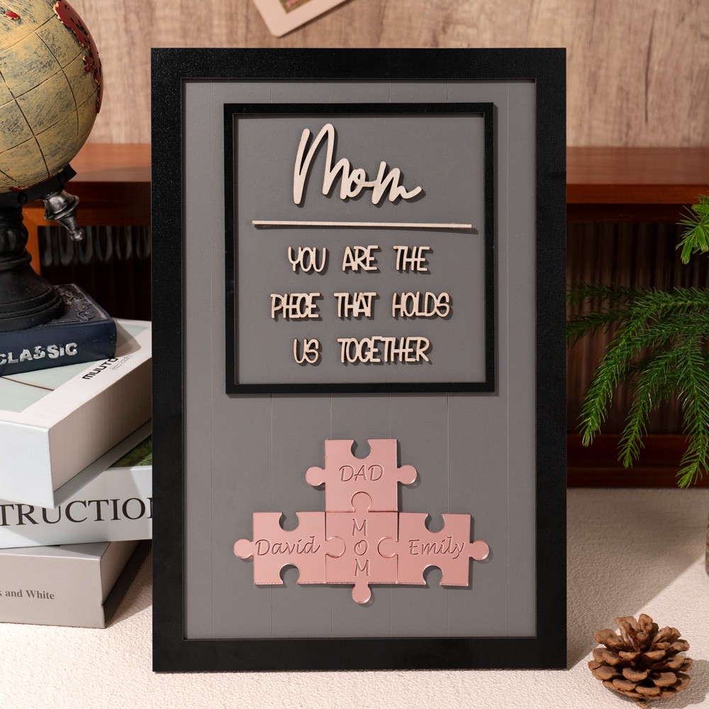 Custom Mom Puzzle Sign with Kids Name Piece For Mother's Day Gift