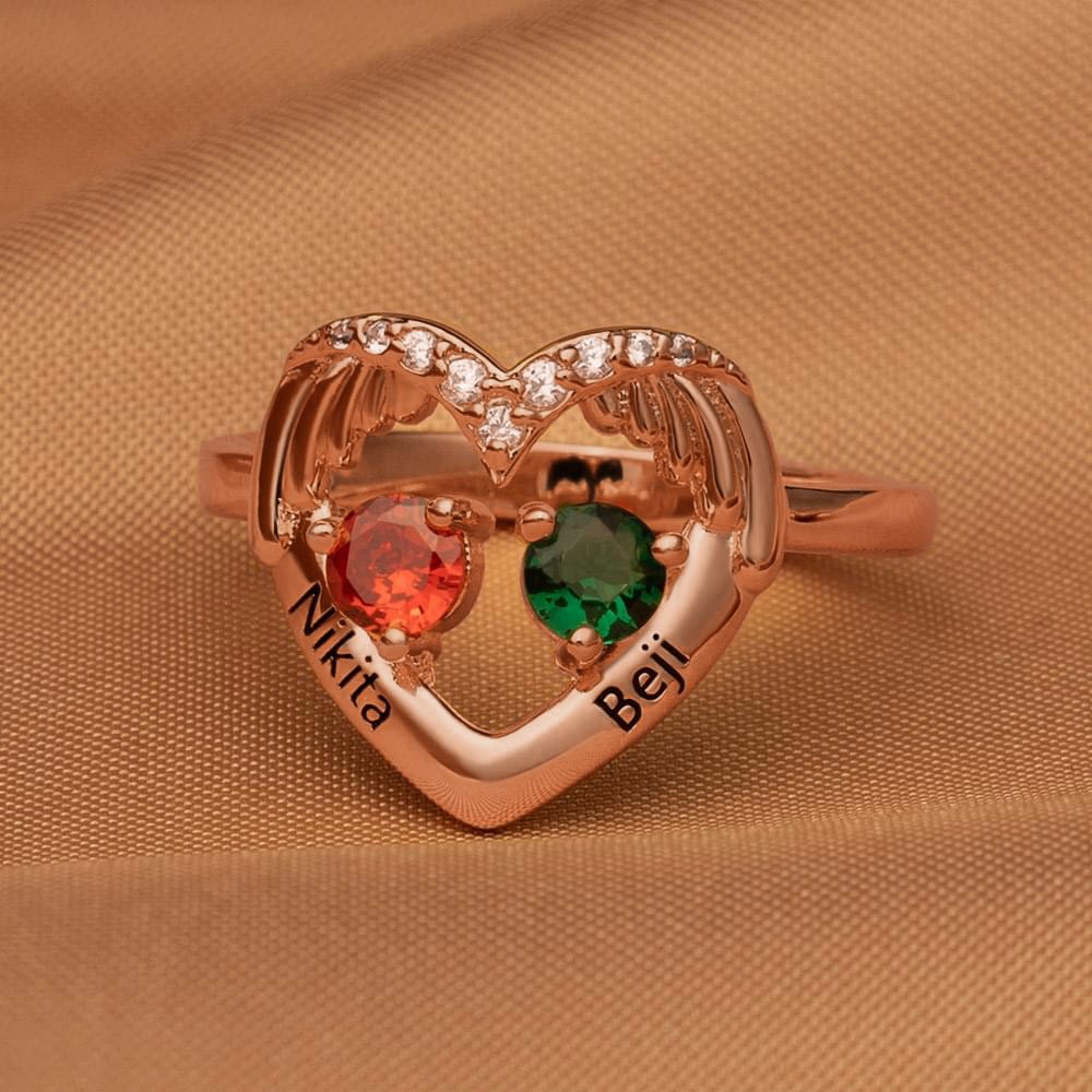Custom Couple Names Heart Ring With Birthstones Valentine's Day Gifts