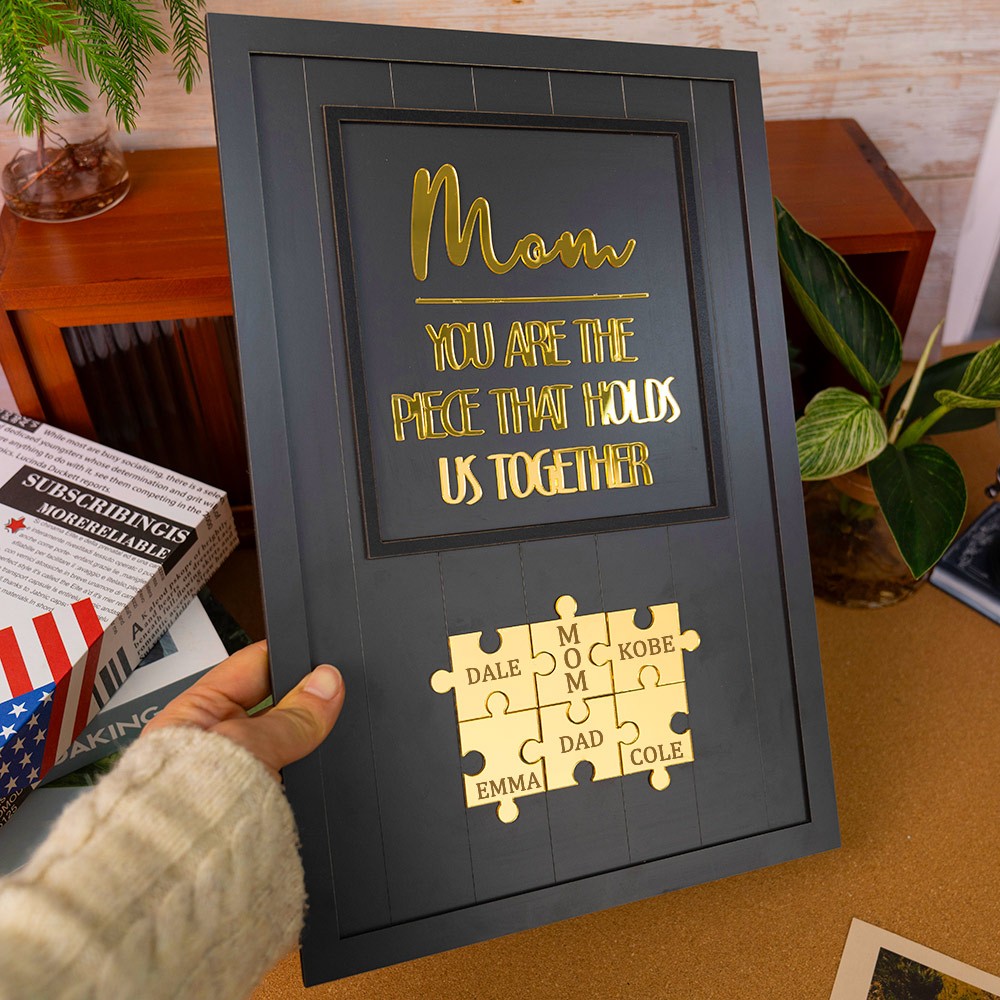 Custom Mom Puzzle Sign with Kids Name Piece For Mother's Day Gift