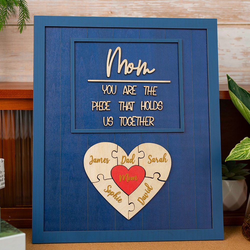 Custom Mom Puzzle Sign with Kids Name Piece For Mother's Day Gift