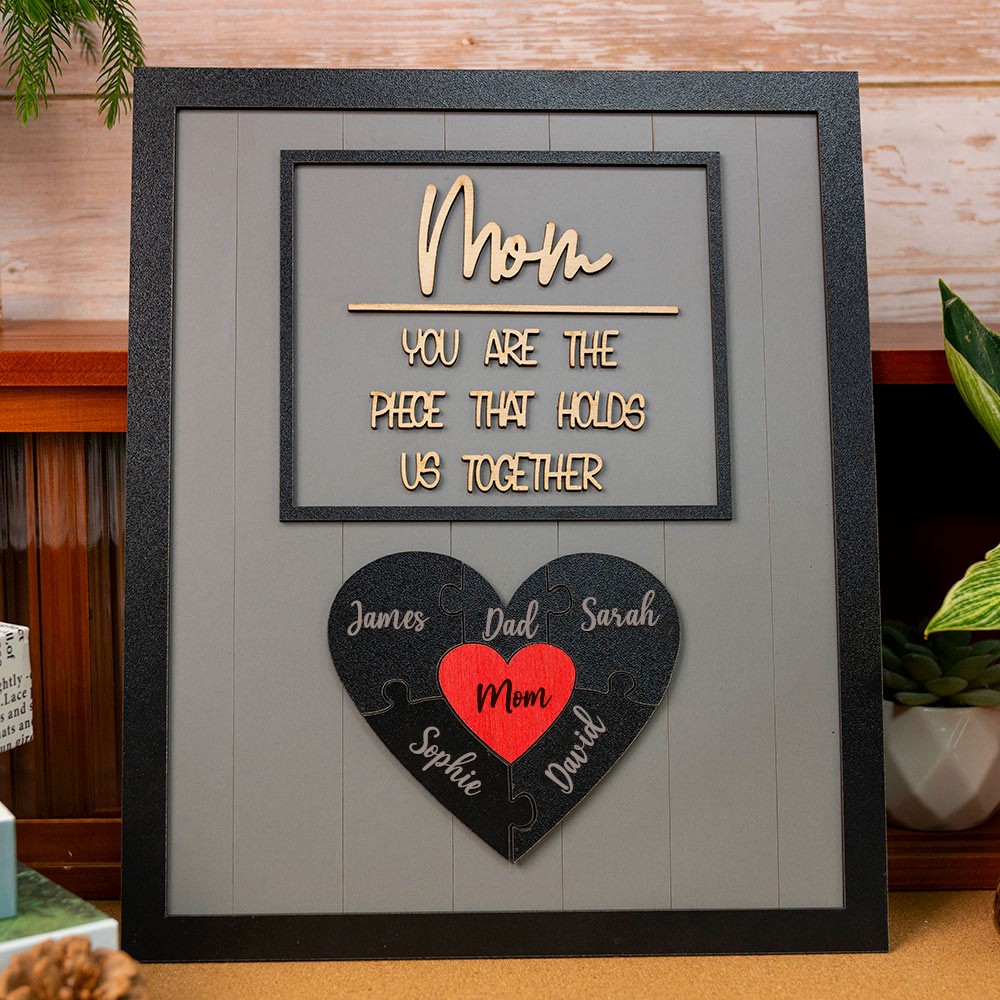 Custom Mom Puzzle Sign with Kids Name Piece For Mother's Day Gift