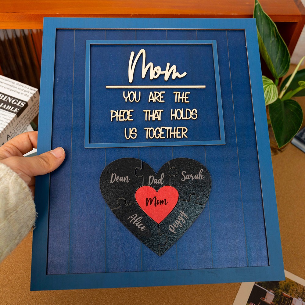 Custom Mom Puzzle Sign with Kids Name Piece For Mother's Day Gift