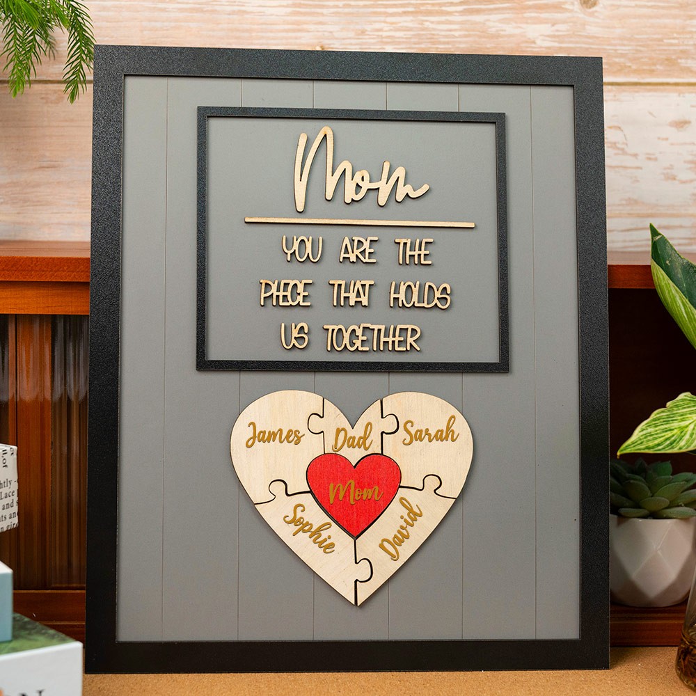 Custom Mom Puzzle Sign with Kids Name Piece For Mother's Day Gift