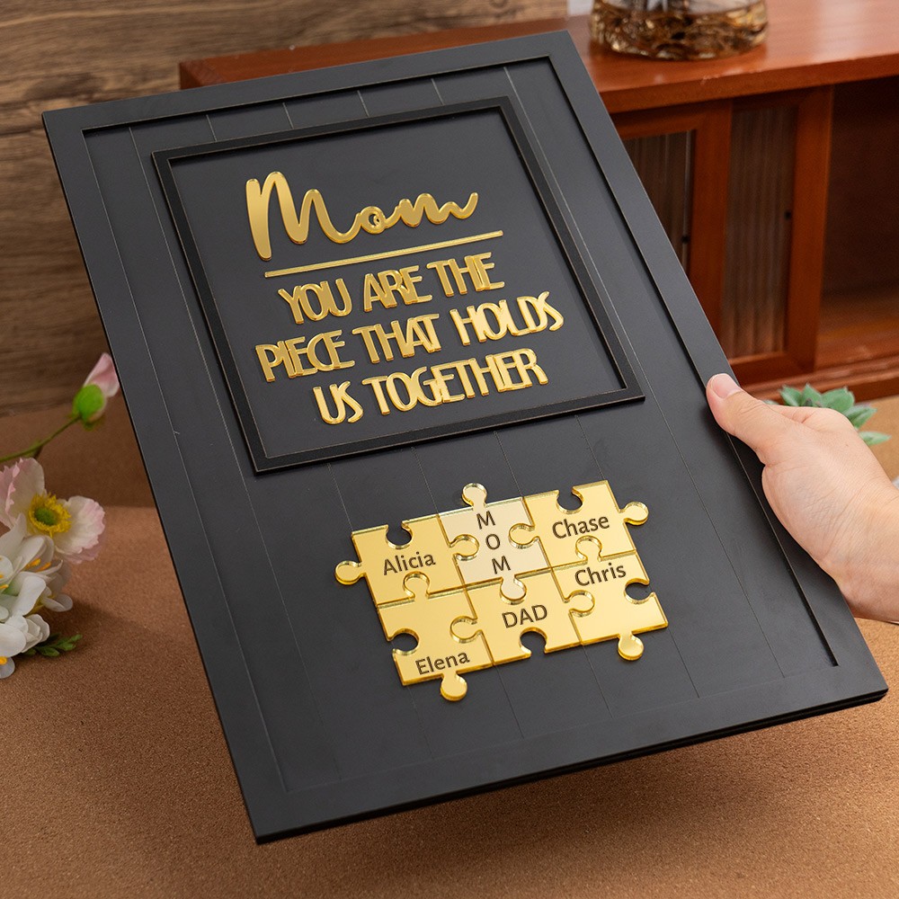 Custom Mom Puzzle Sign with Kids Name Piece For Mother's Day Gift