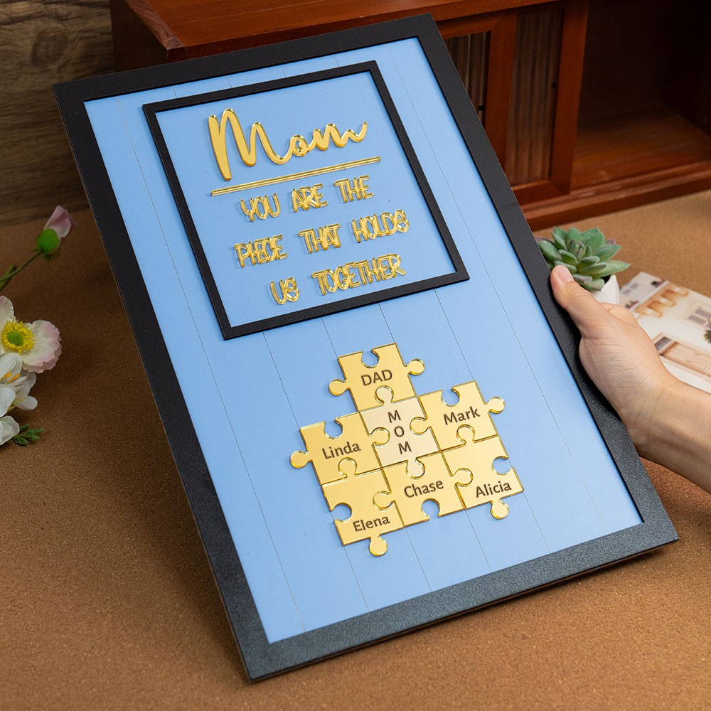 Custom Mom Puzzle Sign with Kids Name Piece For Mother's Day Gift