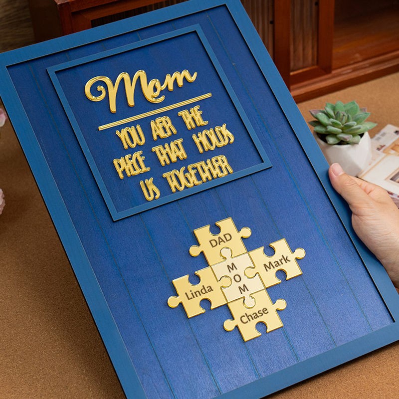 Custom Mom Puzzle Sign with Kids Name Piece For Mother's Day Gift
