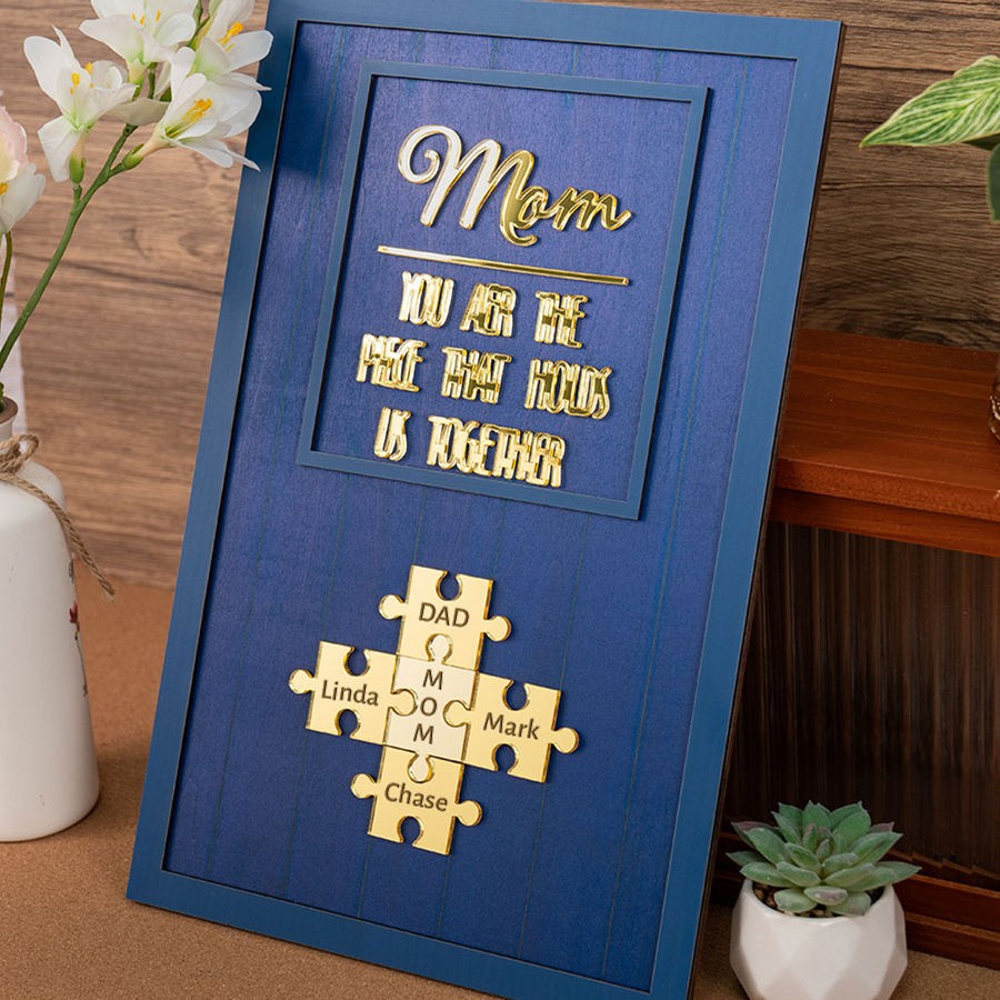 Custom Mom Puzzle Sign with Kids Name Piece For Mother's Day Gift
