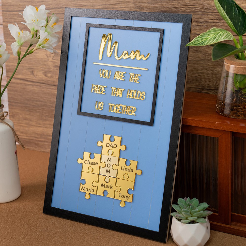 Custom Mom Puzzle Sign with Kids Name Piece For Mother's Day Gift