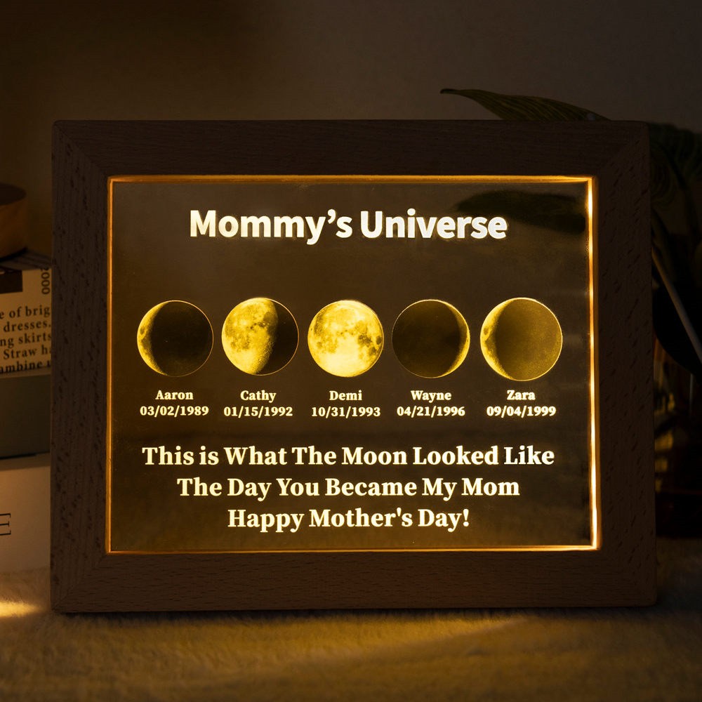 Custom Mommy's Universe Moon Phase Night Light By Date Gift For Mother's Day