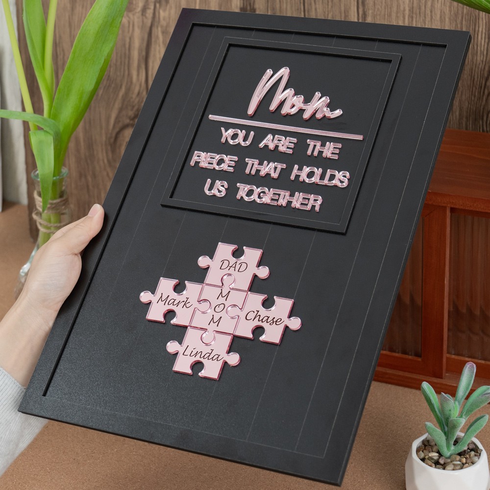 Custom Mom Puzzle Sign with Kids Name Piece For Mother's Day Gift