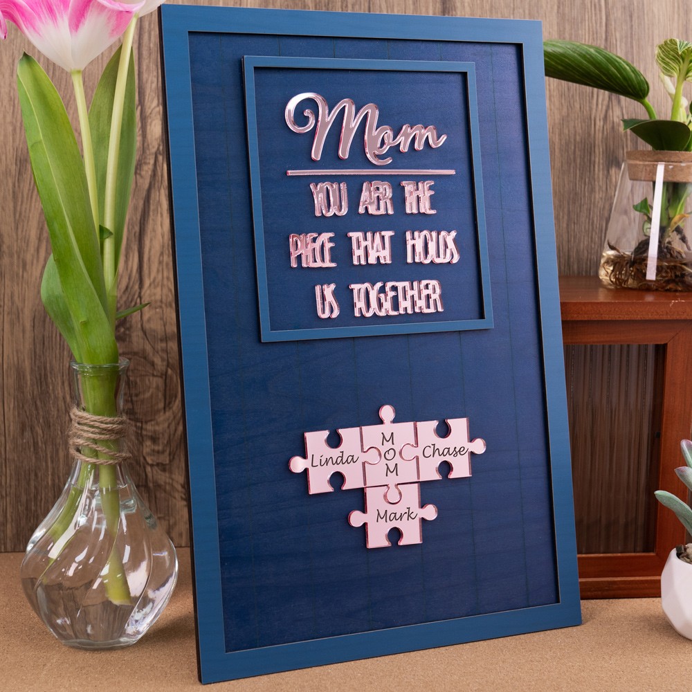 Custom Mom Puzzle Sign with Kids Name Piece For Mother's Day Gift