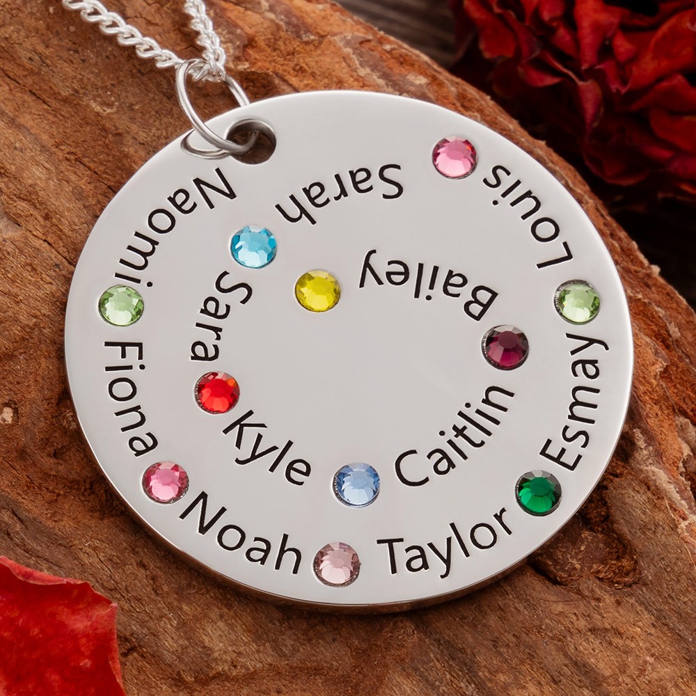 Personalized Circle Name Necklace with Birthstone Mother's Day Gift