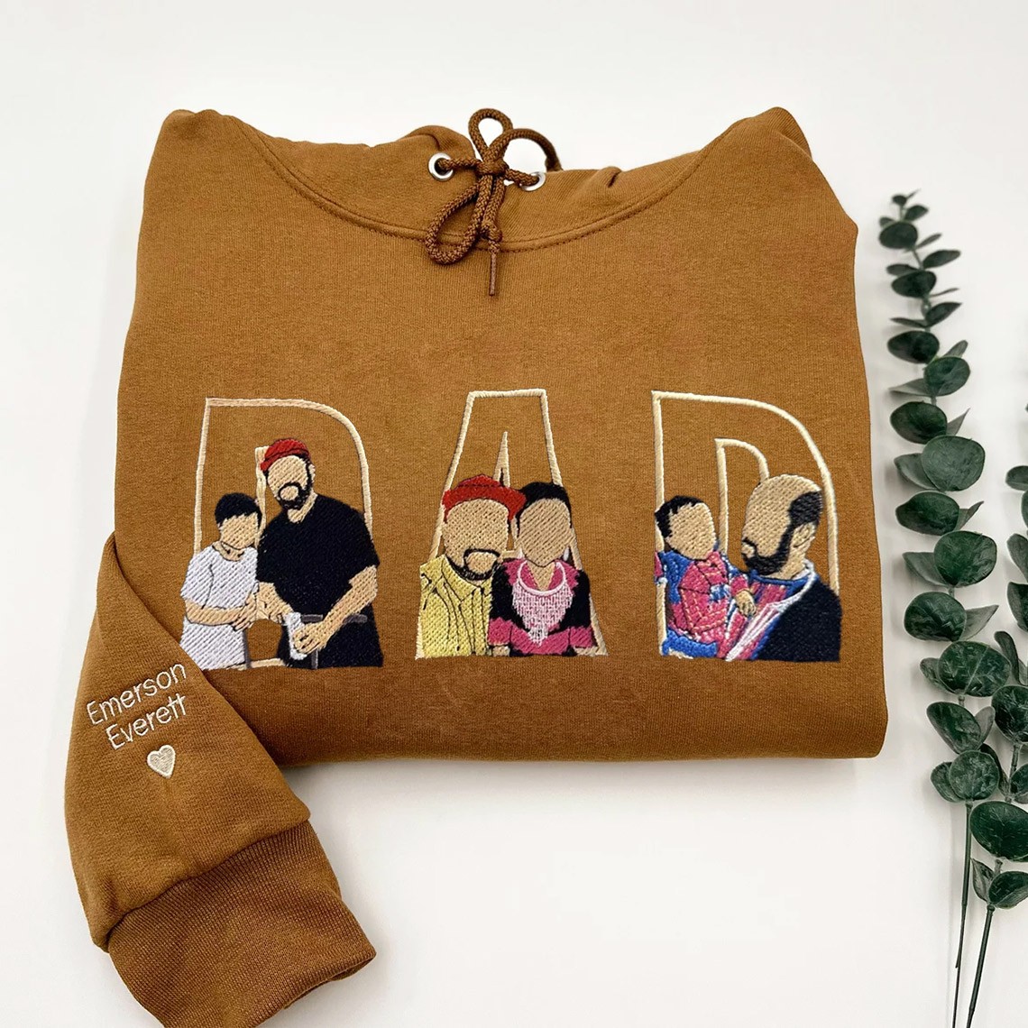 Custom Embroidered Dad Hoodie Sweatshirt With Kid Portrait For Father's Day Gift