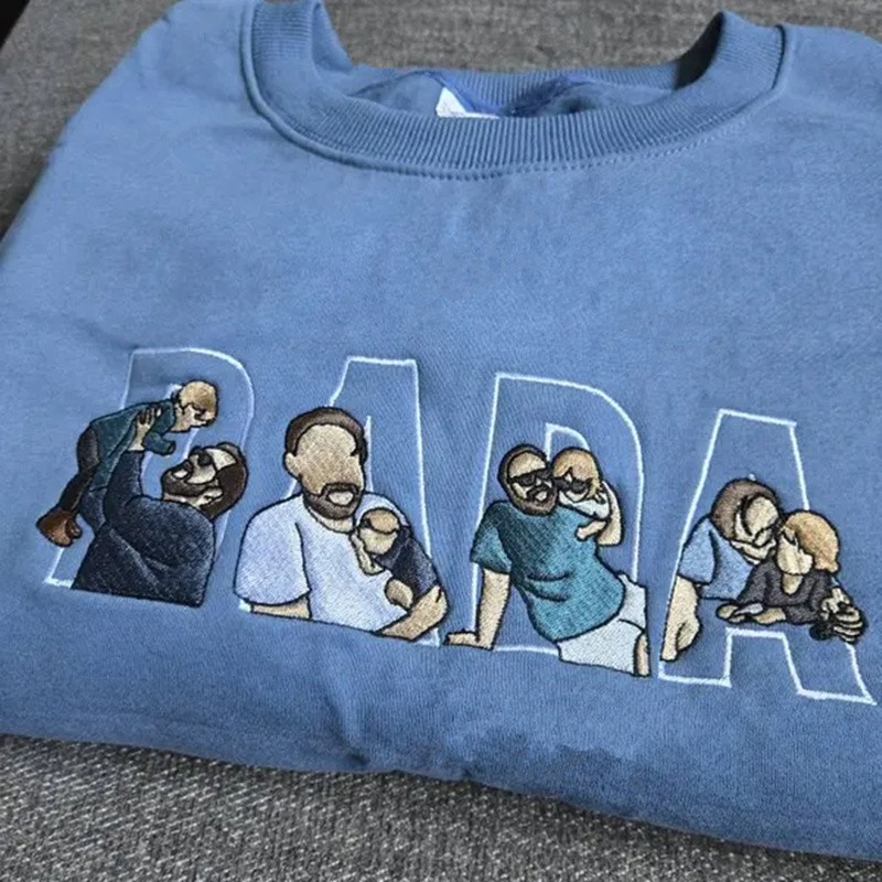 Custom Embroidered Dad Sweatshirt With Portrait From Photo For Father's Day Gift
