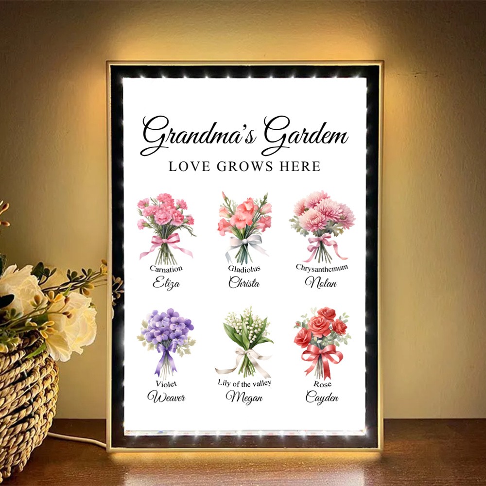 Custom Grandma's Garden Birth Flower Bouquet Night Light Mirror For Mom Grandma Mother's Day Gift