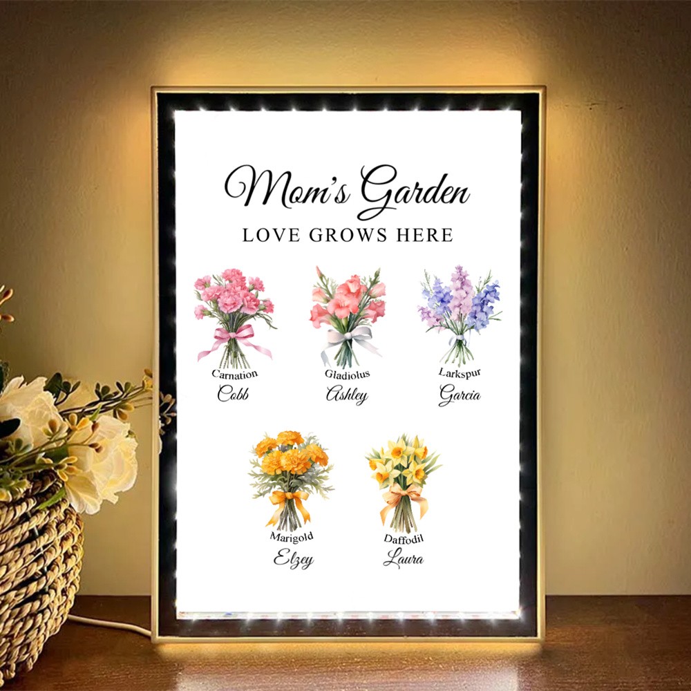 Custom Mom's Garden Birth Flower Bouquet Night Light Mirror For Mom Grandma Mother's Day Gift