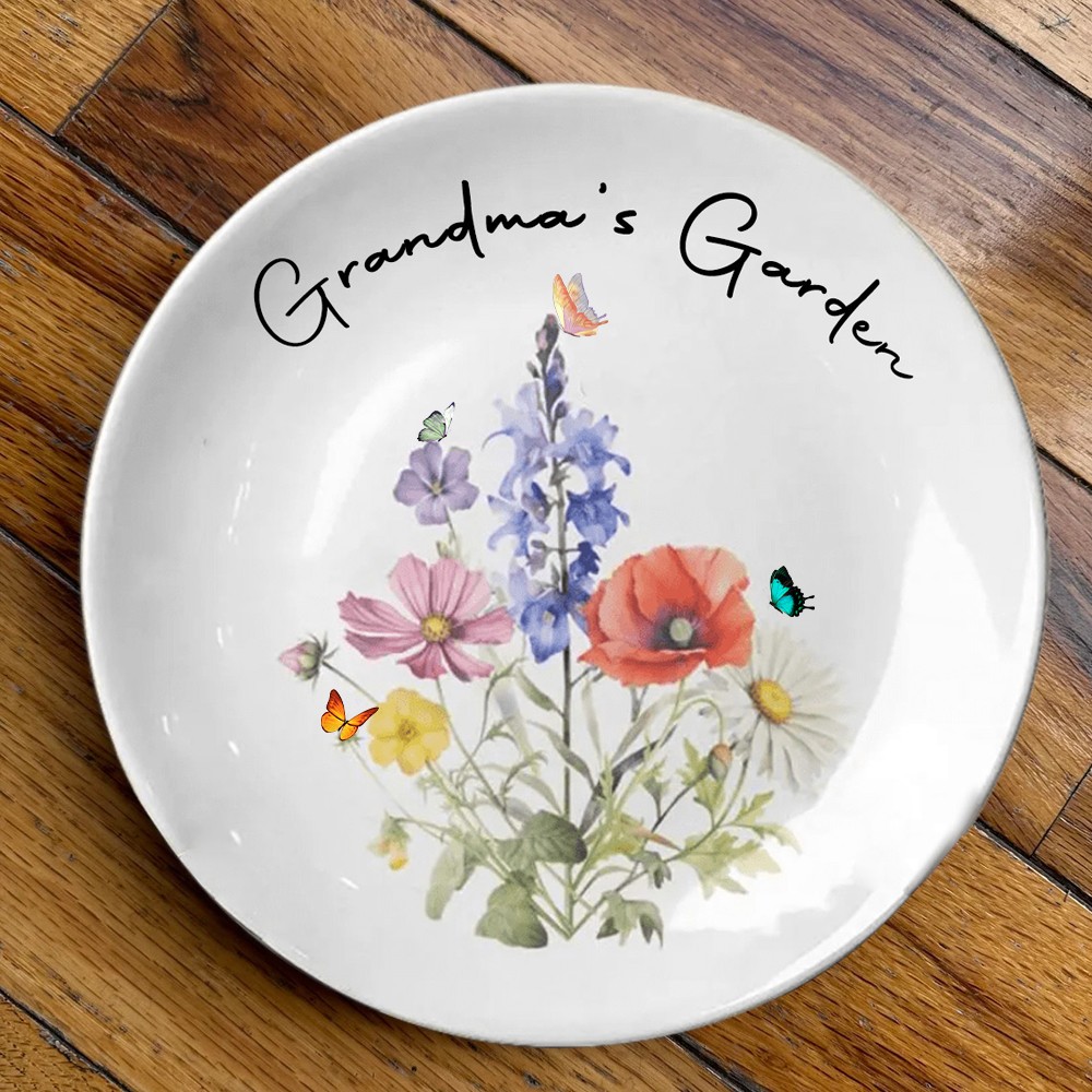 Personalized Grandma's Garden Family Birth Flower Bouquet Platter For Mom Grandma Mother's Day Gift