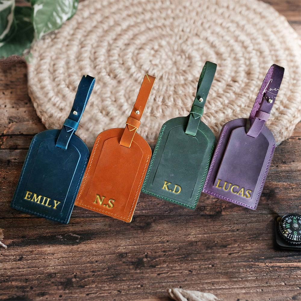 Personalized Leather Luggage Tag with Engraved Name For Travel Gift