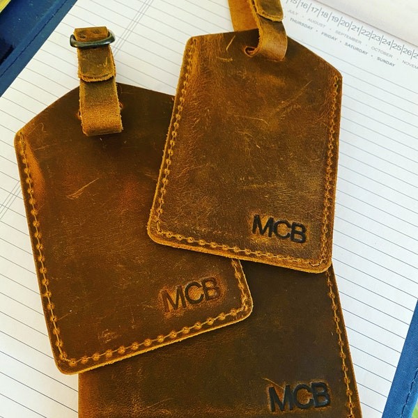 Personalized Leather Luggage Tag with Engraved Name For Travel Gift