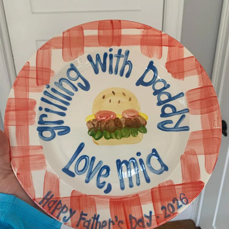 Custom Grilling with Daddy BBQ Plate From Kids Funny Gift For Fathers Day