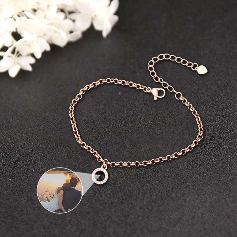 Custom Photo Projection Bracelet With Photo Inside For Couple Valentine's Day Gifts