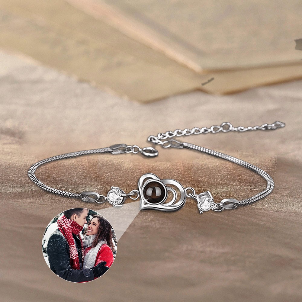 Customized Heart Projection Bracelet With Photo Inside For Valentine's Day Gifts