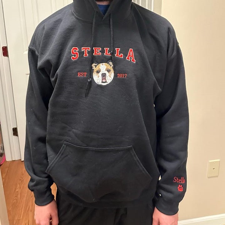 Custom Embroidered Dog Face Varsity Hoodie Sweatshirt For Pet Lover Gift