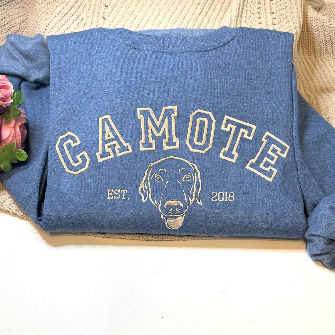 Custom Embroidered Dog Face Hoodie Sweatshirt For Pet Lover Gift