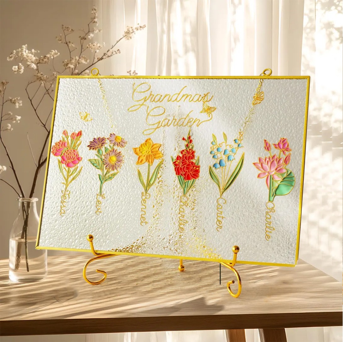 Grandma's Garden Suncatcher Personalized Birth Flower Stained Glass Window Hanging For Mother's Day Gift