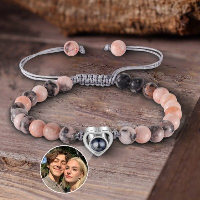 Personalized Memorial Photo Projection Bracelet With Picture Inside For Couple