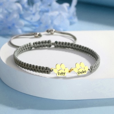 Personalized Pet Paw Rope Bracelet with Pet Name For Pet Lovers Gift Ideas
