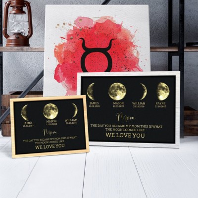 Custom Mom's Moon Phase Print Frame With Kids Names Unique Mother's Day Gifts
