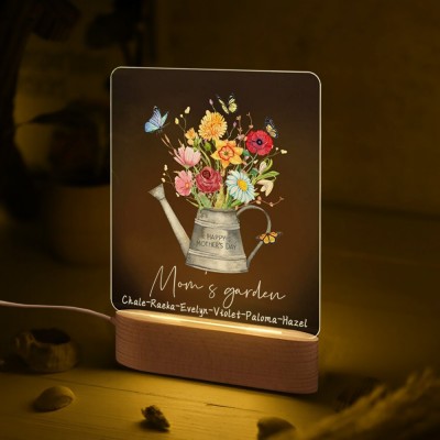 Custom Mom's Garden Birth Flower Bouquet Acrylic Led Night Light For Mother's Day Gift