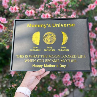 Custom Mommy's Universe Moon Phase Frame With Kids Names For Christmas Gift