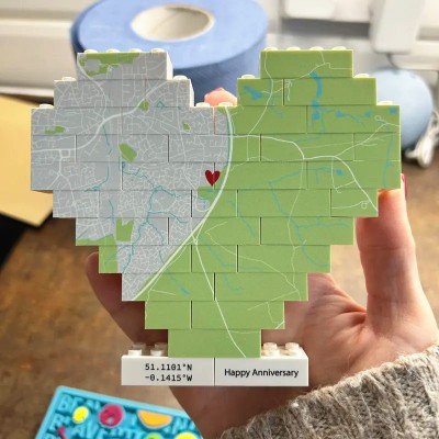 Personalized Map Heart Photo Building Block Puzzle For  Anniversary Valentine's Day New Home Gift