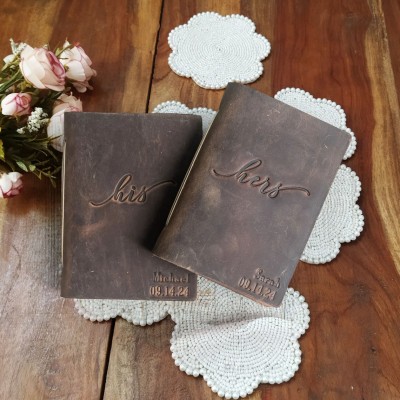 Personalized Leather His Her Vow Books for Couple Keepsake Anniversary Gifts