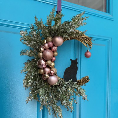 Christmas Black Cat Wreath
