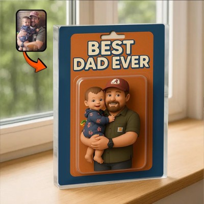 Custom Photo Dad And Kids Action Figure Acrylic Block Best Dad Ever Plaque For Father's Day Gift