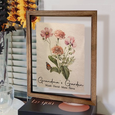 Custom Grandma's Garden Birth Flower Family Bouquet Frame Antique Home Art For Christmas Gift