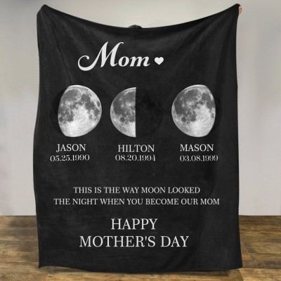Personalized Family Moon Phase Blanket For Mother's Day Gift