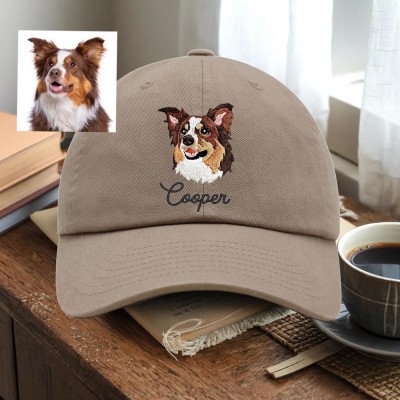 Custom Pet Dog Face Photo Embroidered Hat For Pet Lover Memorial Keepsake Gift