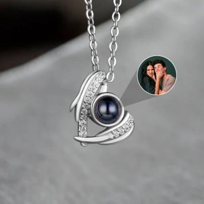 Personalized Angel Wing Memorial Photo Projection Necklace For Soulmate