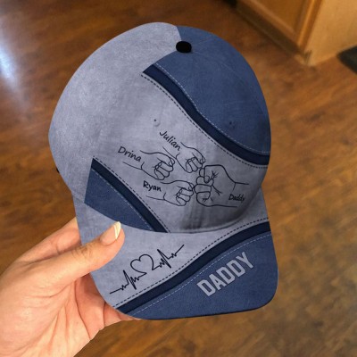 Personalized Fist Bump Cap with Kids Names For Dad Grandpa Father's Day Gift
