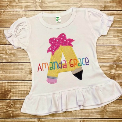 Personalized Initial Embroidered First Day Back to School Kindergarten Shirts For Kids