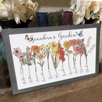 Custom Birth Flower Frame Home Art For Mom Grandma Family Christmas Gift Ideas
