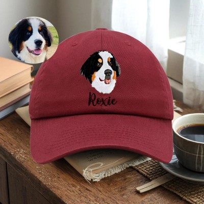 Custom Pet Dog Face Photo Embroidered Hat For Pet Lover Memorial Keepsake Gift