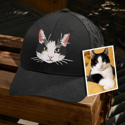 Custom Cat Face Photo Embroidered Hat For Pet Lover Gift