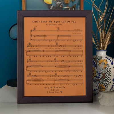 Personalized Framed Leather Music Sheets Song Lyric Art Gift For Couple Wedding Anniversary Valentine's Day